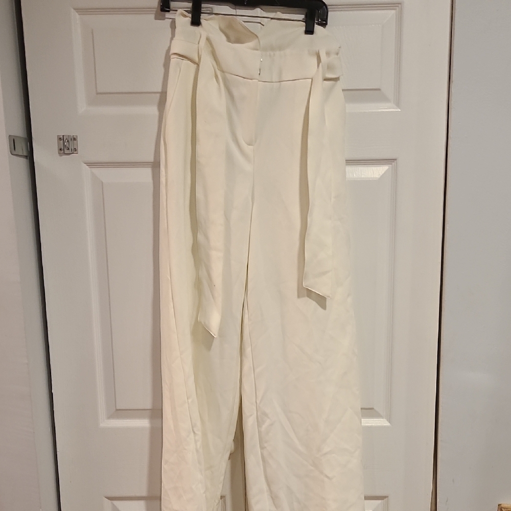 Elegant Cream Women's Wide-Leg Pants